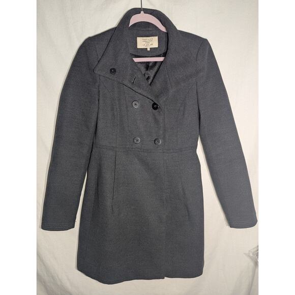 Zara Trafaluc TRF Womens Grey Double Breasted Pea Coat Overcoat Sz S Fitted - Picture 1 of 7